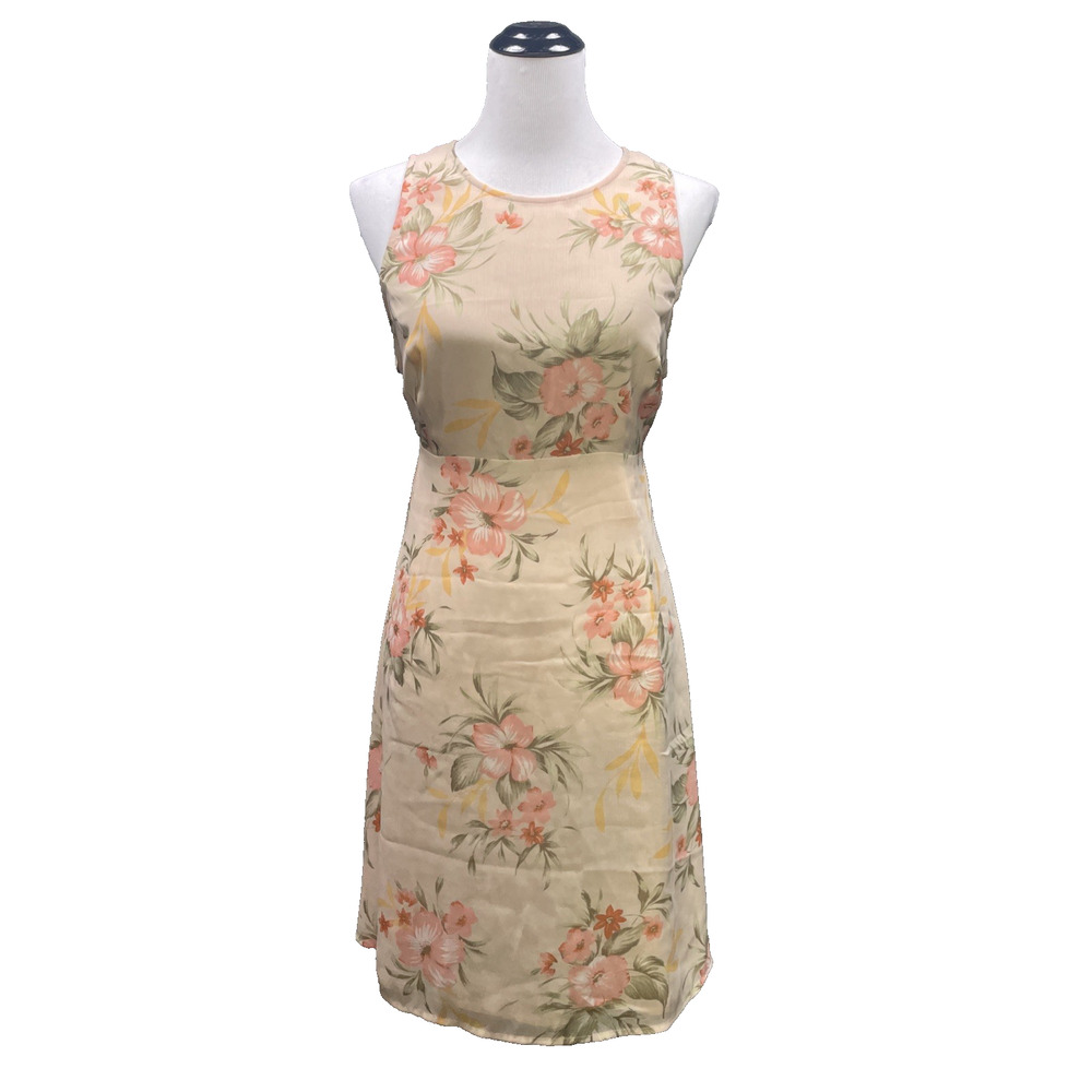 Vtg Emma James Dress 12 Peach Pink Floral Sleeveless Lined Summer Midi 90s/Y2K